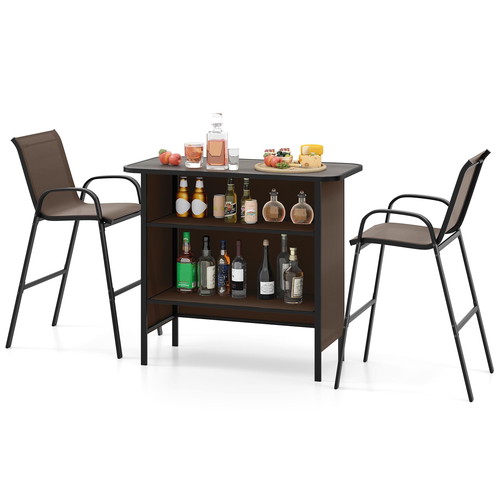 Tangkula 3 Piece Outdoor Bar Set for Backyard